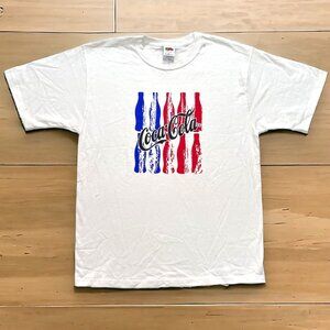 Vintage Coca Cola Red White White and Blue Bottle Graphic T Shirt Size L Y2K